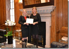 Business Centre Excellence Award, February 2012 Kate and Louise receiving the BCE Award in the beautiful reception area